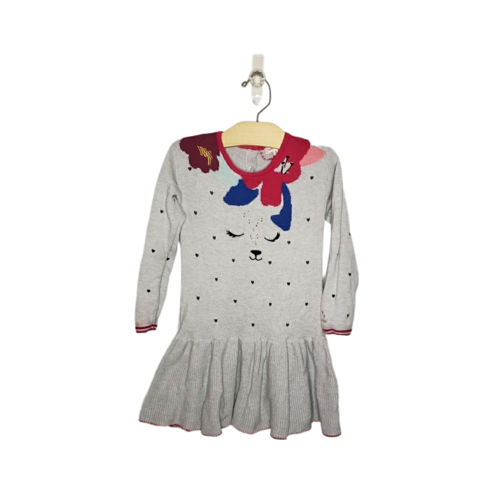 Catimini 4 Toddler Girl Long Sleeve Sweater Dress Heart Floral Animal Design